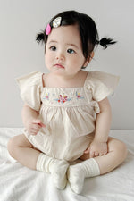 Load image into Gallery viewer, Baby Flutter Sleeves Beige Romper
