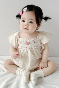 Baby Flutter Sleeves Beige Romper