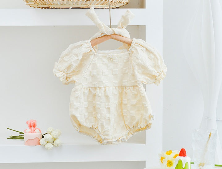 [Preorder] Puff Sleeves Grid Baby Romper