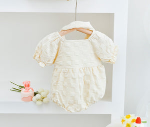 [Preorder] Puff Sleeves Grid Baby Romper