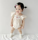 Load image into Gallery viewer, Baby Flutter Sleeves Beige Romper
