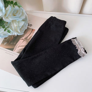 Lace Trim Glitter Leggings