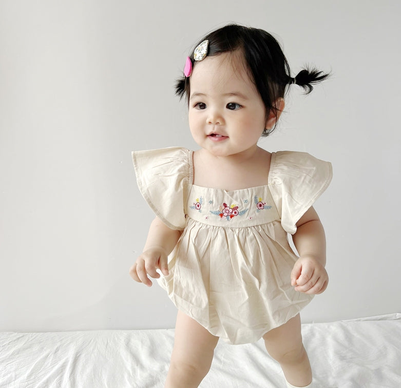 Baby Flutter Sleeves Beige Romper