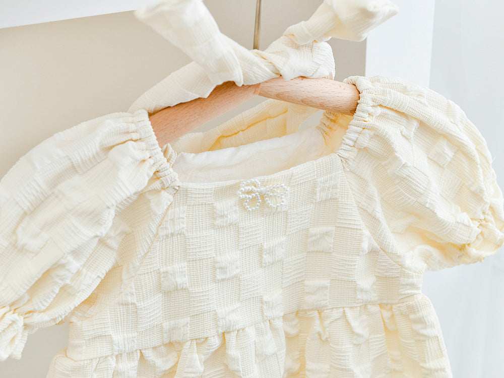 [Preorder] Puff Sleeves Grid Baby Romper