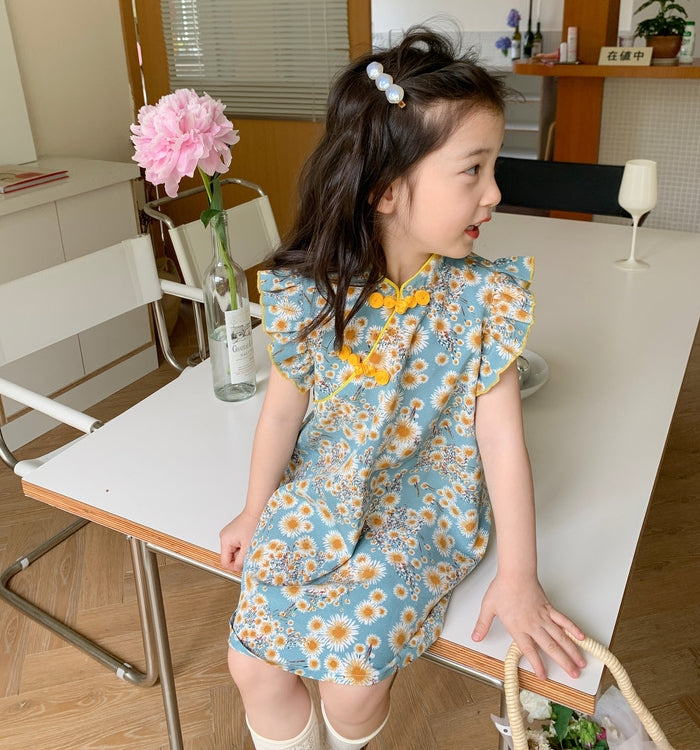 Ruffle Sleeves Retro Cheongsam Dress