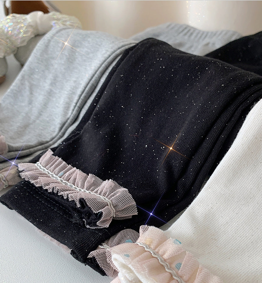 Lace Trim Glitter Leggings