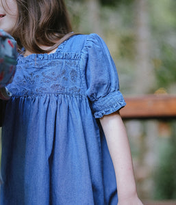 U-Neck Denim Embroidery Dress