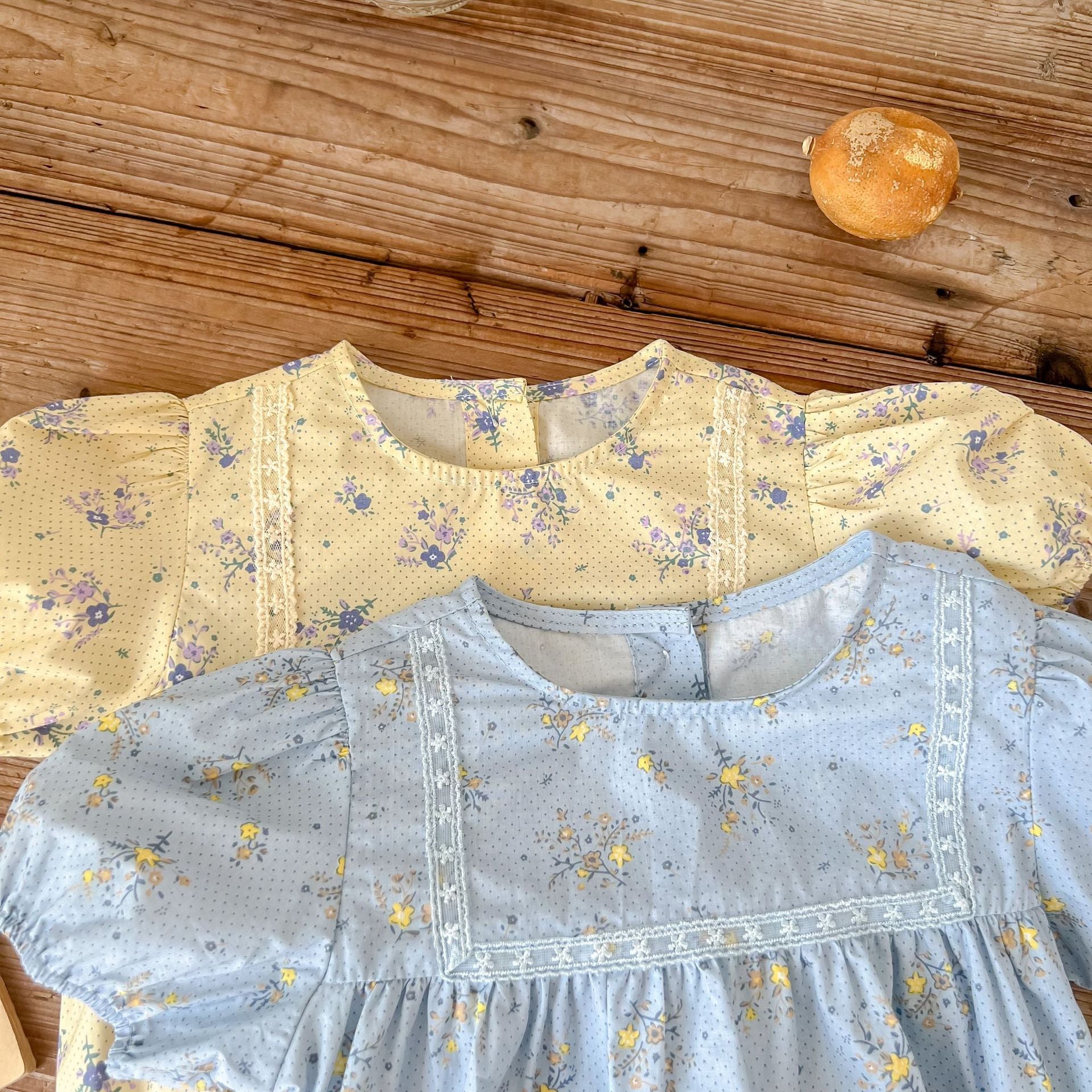 Baby Square Lace Floral Dots Romper