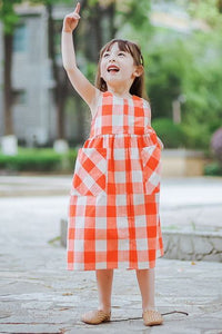 Buttons Checkered Midi Dress