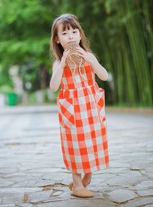 Buttons Checkered Midi Dress