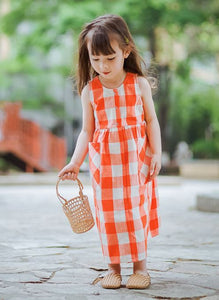 Buttons Checkered Midi Dress